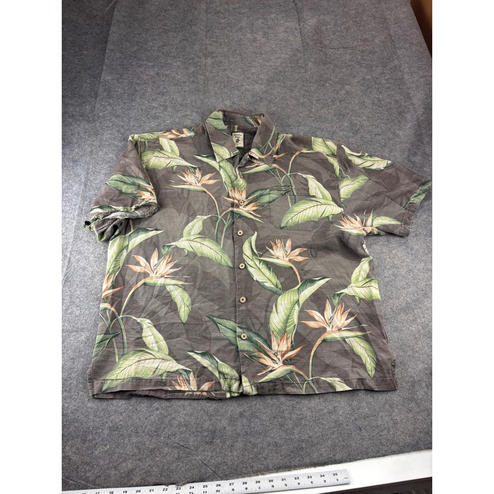 Jamaica Jaxx Mens XXL Silk Camp Shirt Bird of Paradise Tropical Floral Grey